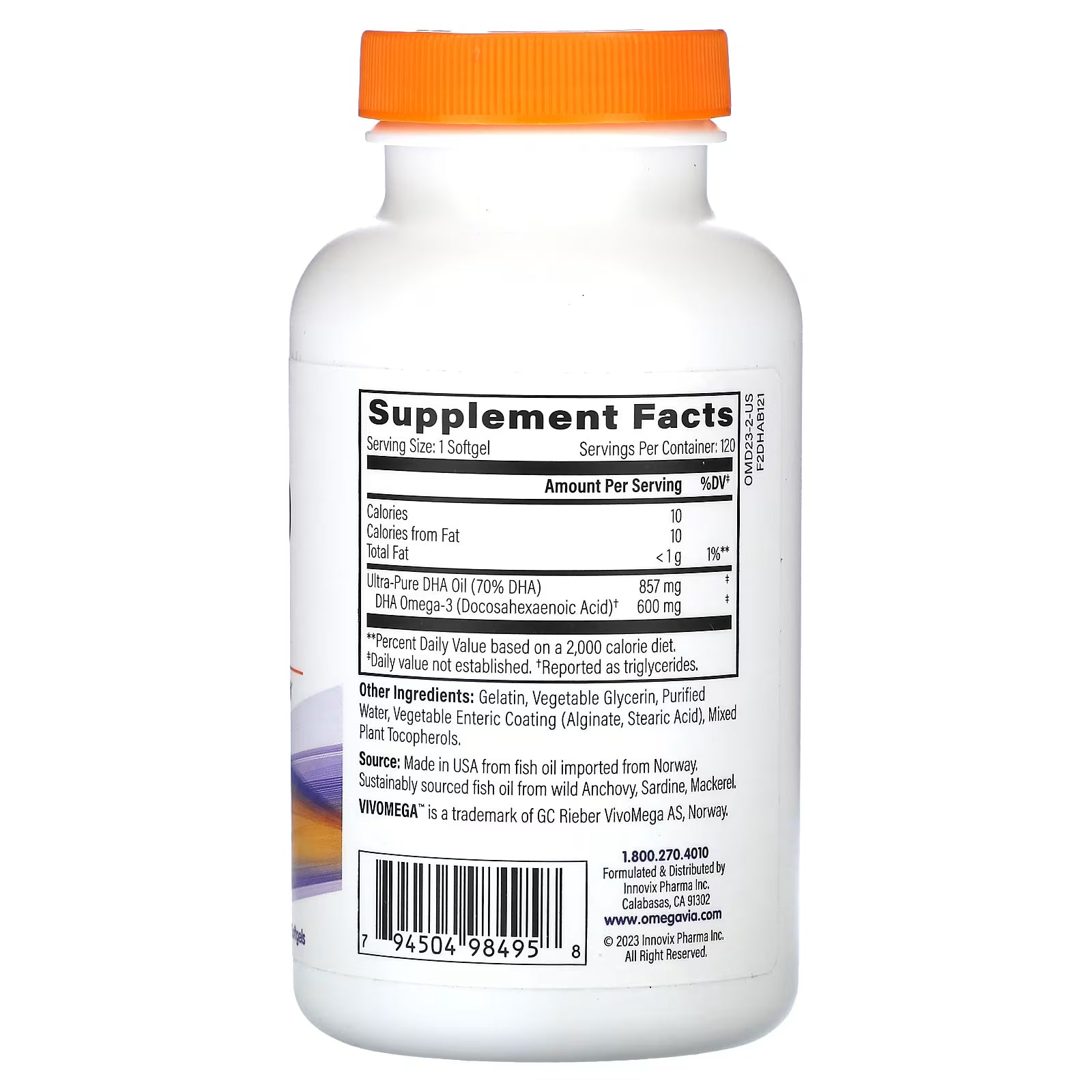 OmegaVia DHA 600 Omega-3 (120 Softgels)